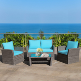 Tangkula 4 Pieces Patio Furniture Set, Outdoor Conversation Set with Cushions and Coffee Table