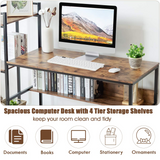 Computer Desk with 4 Shelves, Study Writing Desk with Storage Bookshelves Metal Frame & Adjustable Foot Pads