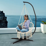 Tangkula Hammock Chair with Lights, Macrame Swing with Tassels, Handwoven Cotton Rope (Milk White)