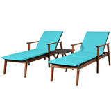 Tangkula Patio Chaise Lounge Sets, Outdoor Acacia Wood Chaise Lounger Chair