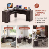 Tangkula L-Shaped Office Desk with Storage Drawers & Keyboard Tray