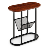 Tangkula Industrial Oval Side Table, 2-Tier End Table w/Mesh Shelf