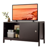 Tangkula Wooden TV Stand for TV up to 50 Inches, TV Cabinet with Sliding Doors
