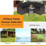 Tangkula 4 Piece Outdoor Sofa Set, Patio Rattan Corner Chair Set W/Round Side Table