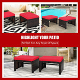 2 Pieces Patio Rattan Ottomans, All Weather Outdoor Footstool Footrest Seat