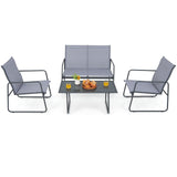Tangkula 4 Pieces Patio Furniture Set with Tempered Glass Coffee Table (Gray)