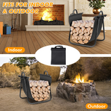 Tangkula Firewood Rack Holder with Canvas Carrier, Firewood Logs Stacker Basket for Indoor or Outdoor Use