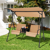 Tangkula 2 Person Porch Swing, Outdoor Swing with Pivot Storage Table
