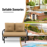 Tangkula 2-Person Outdoor Glider Bench, Swing Seat Bench with Seat & Back Cushions, Sturdy Rustproof Steel Frame