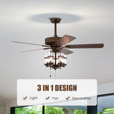 50-Inch Ceiling Fan Light, Classic Ceiling Fan Lamp with 5 Explosion-proof Glass Lampshades