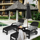 Outdoor Chaise Lounge Chair, 5-Position Adjustable Recliner with Storage Box and Flexible Wheels