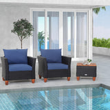 Tangkula 3 Pieces Patio Porch Furniture Set, PE Rattan Wicker Chair Conversation Set with Cushions and Storage Table