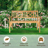 Tangkula Foldable Garden Acacia Wood Bench, Folding Patio Bench with Solid Hard Wood Structure,Locks, Wide Armrest & Backrest
