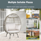 Tangkula PE Wicker Egg Chair, Patiojoy Oversized Indoor Outdoor Patio Lounge Chair with Cushions and Pillows