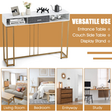 Tangkula Console Table with Drawer, 48" 2-Tier Faux Marble Sofa Table with Golden Steel Frame