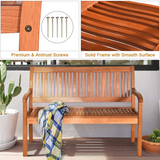 Tangkula Outdoor Wood Bench, Two Person Solid Wood Garden Bench w/Curved Backrest and Wide Armrest