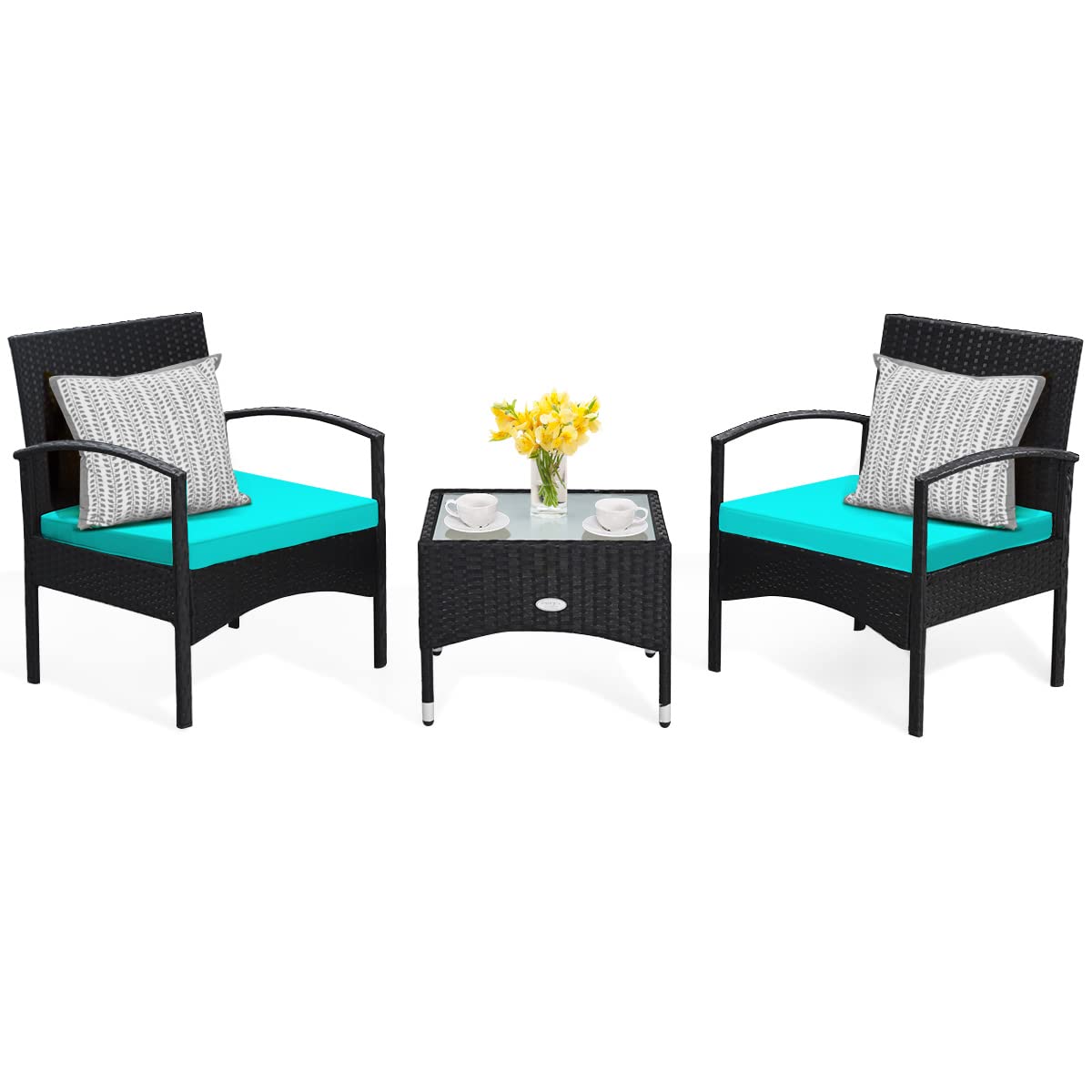 3 Pieces Patio Rattan Conversation Set - Tangkula