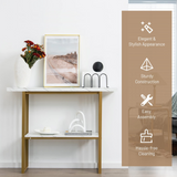 Tangkula 48" Console Table, White Faux Marble Entryway Table with Gold Finished Frame
