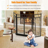 3-Panel Folding Fireplace Screen with Magnetic Hinged Doors, Mesh Cover with Wood Burning Stove Accessories, Black