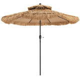 Tangkula 9 ft Thatched Patio Umbrella, 2 Tier Hawaiian Style Grass Beach Umbrella with 8 Ribs