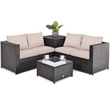 Tangkula 4 Piece Wicker Patio Set with Storage, All Weather-Proof Outdoor Conversation Set