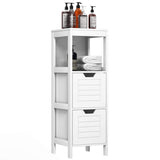 Tangkula Bathroom Floor Cabinet, Multifunctional Wooden Storage Cabinet with 2 Adjustable Drawers