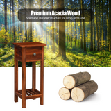 Tangkula Small Side Table for Small Spaces, Farmhouse Acacia Wood Slim End Table