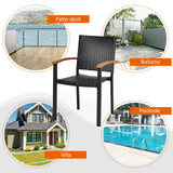 Tangkula 2 Pieces Stackable Patio Rattan Chair, Outdoor PE Wicker Dining Armchair W/Galvanized Steel Frame, Acacia-Topped Armrests