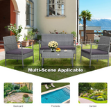 Tangkula Patio 4 Piece Rattan Furniture Set, Patiojoy Outdoor Wicker Conversation Set