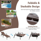 Tangkula 2 Piece Patio Adjustable Folding Stackable Chaise Lounge W/ 5-Position Backrest (Brown)