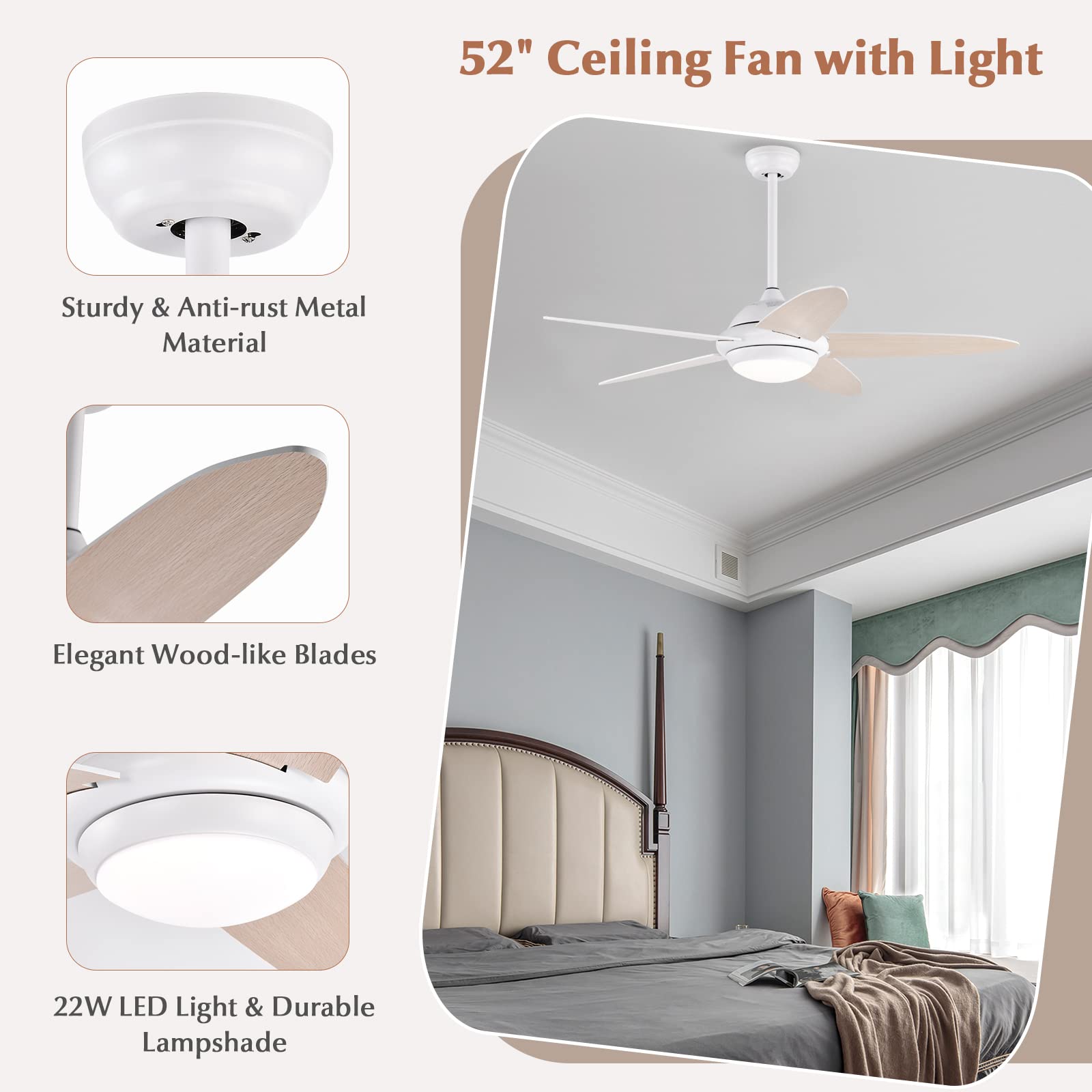 Tangkula 52 Inch Ceiling Fan with Lights, Indoor Modern LED Ceiling Fa –  tangkula