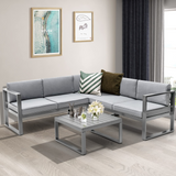 Tangkula 4 Pieces Aluminum Patio Furniture Set, Patiojoy All Weather Heavy Duty Cushioned Outdoor L Shaped Sofa Set