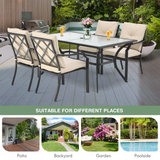 Tangkula 5-Piece Patio Furniture Set, Patiojoy Outdoor Conversation Set with 66"x 38"Tempered Glass Dining Table