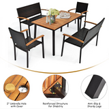 Tangkula 5 Pieces Patio Dining Set, Modern Conversation Set w/Solid Wood Table & Umbrella Hole for Backyard Garden Porch