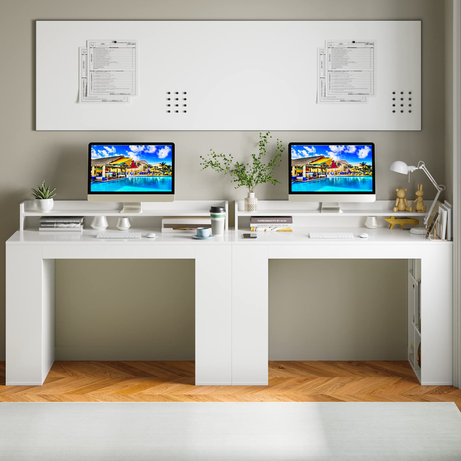 Tangkula 48 Modern Computer Desk Home Office Workstation w/ Hutch & Storage Shelves White