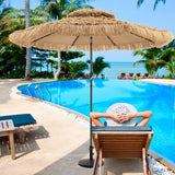 Tangkula 9 ft Thatched Patio Umbrella, 2 Tier Hawaiian Style Grass Beach Umbrella with 32 Led Lights