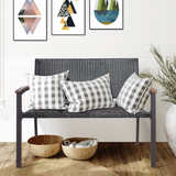 Tangkula Outdoor Stackable Bench, All-Weather PE Wicker Loveseat with Acacia Wood Armrests