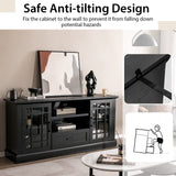 Tangkula Farmhouse TV Stand for TV up to 70 Inch, Tall Media Console Table with 2 Glass Doors