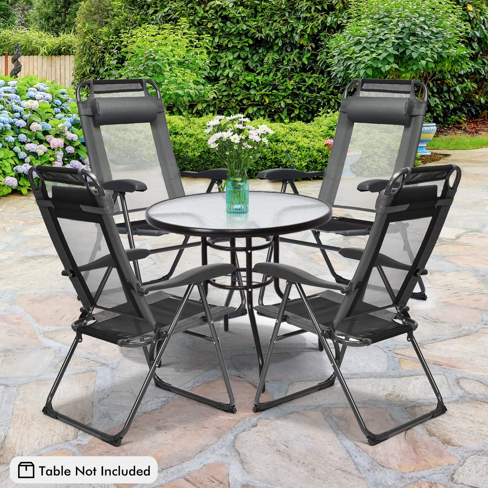 Folding Patio Dining Chairs Set of 2, Grey - Tangkula
