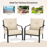 Tangkula 2 Pieces Patio Dining Chairs, Outdoor Bistro Armchairs with Steel Frame, Thick and Soft Cushions