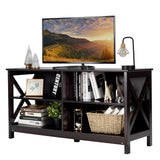TV Stand for TVs up to 55 Inch, Farmhouse Wood Entertainment Center with X-Shaped Frame & 4 Open Storage Shelves