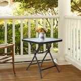 Tangkula Patio Bistro Table, 18" Square Glass Side Table with Rustproof Frame(Black)