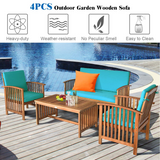 Tangkula Outdoo Wood Sofa Set w/Water Resistant Cushions, Padded Patio Seating Chat Set