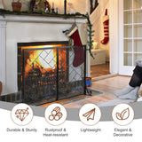 44.5 x 33.5 Inch Double-Door Fireplace Screen, 2-Panel Large Flat Wrought Metal Fire Spark Guard Gate Cover for Home
