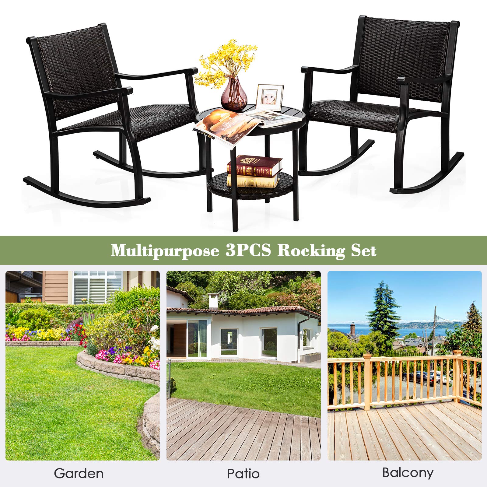 3 Piece Rocking Bistro Set - Tangkula