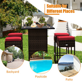 Tangkula 5 Piece Outdoor Rattan Bar Set, Patio Bar Furniture with 4 Cushions Stools and Smooth Top Table
