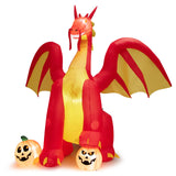 Tangkula 10 FT Halloween Inflatable Giant Fire Dragon, Blow-up Outdoor Halloween Decorations with Built-in LED Lights