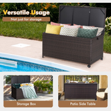 Tangkula 50 Gallon Wicker Deck Storage Box, Patio Rattan Storage Container with 2 Universal Wheels