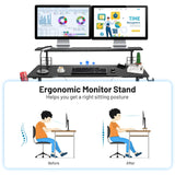 Gaming Desk, Ergonomic Computer Desk w/Monitor Shelf, Game Handle Rack, Cup Holder