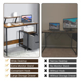 Computer Desk with Reversible Fabric Drawer & Moveable Shelf (Black & Rustic Brown)